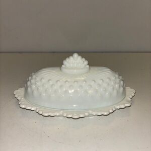 Vintage Fenton White Milk Glass Hobnail Oval Covered Butter Dish